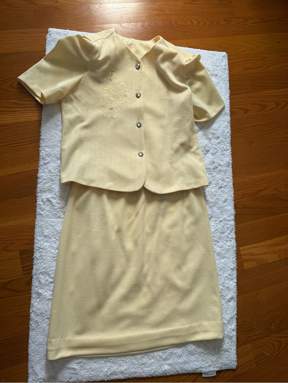 Vintage Pablo Collection Skirt Set in Pastel Yellow with Floral Embroidery